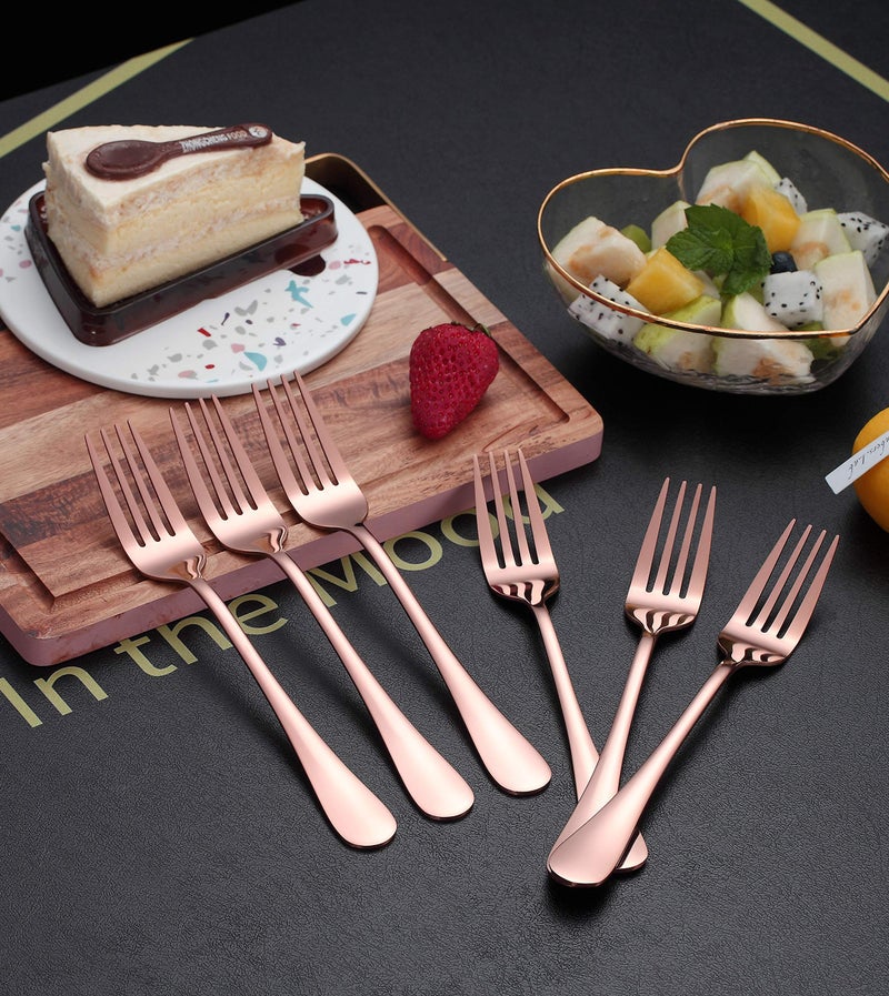 Kyraton Rose Gold Dinner Fork 6 Pieces, Stainless Steel 8.17 Inch Forks Rose Gold Titanium Plating Silverware, Copper Forks Set of 6 - Image 5